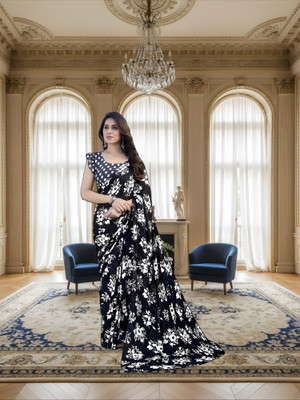SmittenSmit Printed Bollywood Georgette Saree(Black)