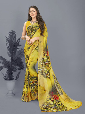 Moda Rapido Printed Daily Wear Georgette Saree(Yellow)