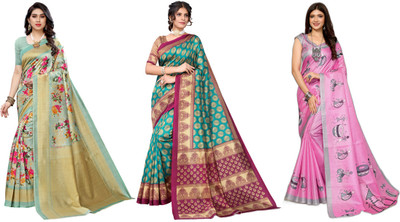 ANIRAV Woven Bhagalpuri Art Silk Saree(Pack of 3, Light Green, Blue, Pink)