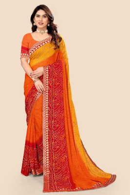 maayro Printed Bandhani Georgette Saree(Multicolor)