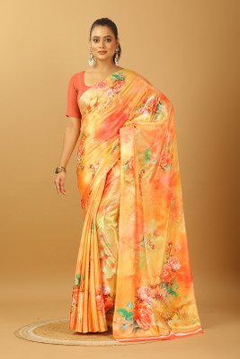 nirmal creation Self Design Bollywood Satin Saree(Orange)