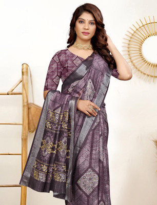 Gajal Woven Kanjivaram Pure Cotton, Cotton Linen Saree(Purple)