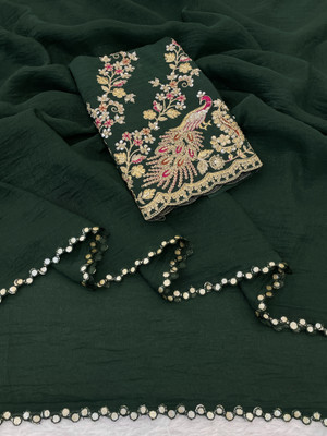 K 5 FASHION Embroidered, Self Design Bollywood Tissue Saree(Dark Green)
