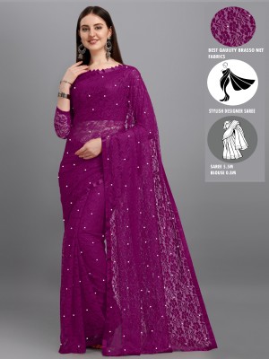 VANRAJ CREATION Self Design Bollywood Net Saree(Magenta)