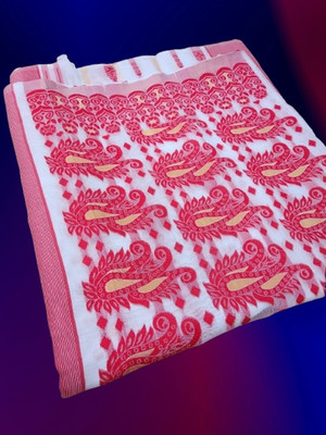 Kanokanjoli Woven Jamdani Handloom Cotton Blend Saree(Multicolor)