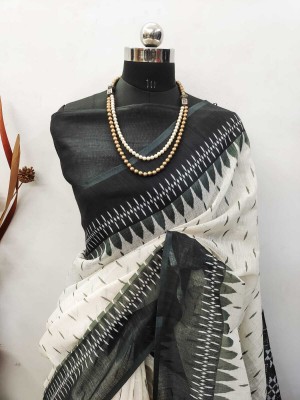 MAANVIT Self Design Banarasi Linen, Cotton Linen Saree(White)