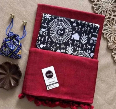 TARAMAACREATION Printed Kalamkari Handloom Pure Cotton Saree(Red)