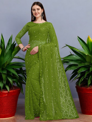 NORAFLEXx Self Design Bollywood Net Saree(Green)