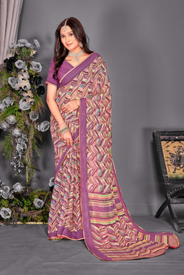 Divastri Embroidered, Printed Bollywood Chiffon Saree(Purple)