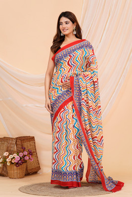 ABSOLUTE FASHION HUB Printed Saree with Attached Blouse Cotton Blend Saree(Multicolor)