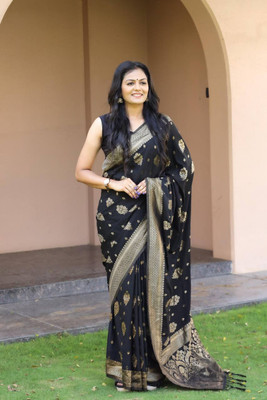 Bansari Textiles Woven Banarasi Silk Blend Saree(Black)
