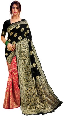 SareeOpera Embroidered, Woven Banarasi Cotton Blend, Jacquard Saree(Black)