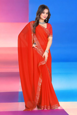 Kasumbo Tex Solid/Plain Daily Wear Georgette Saree(Red)