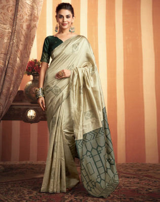 SIRIL Dyed, Self Design, Woven Banarasi Silk Blend Saree(Dark Green)