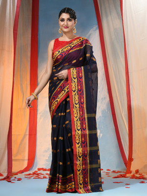 Desh Bidesh Self Design Tant Handloom Pure Cotton Saree(Blue)
