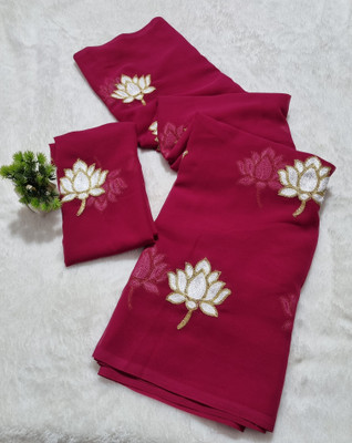 Arpita Fashion Solid/Plain, Self Design, Embroidered Bollywood Georgette Saree(Magenta)