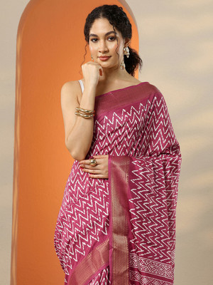 LIBAS Printed Daily Wear Silk Blend Saree(Pink)