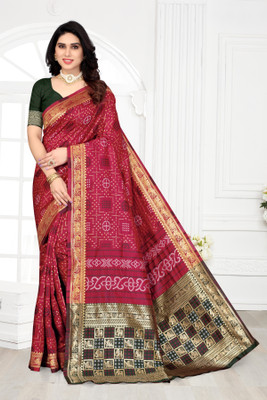 SERONA FABRICS Woven, Printed Banarasi Cotton Silk Saree(Maroon)