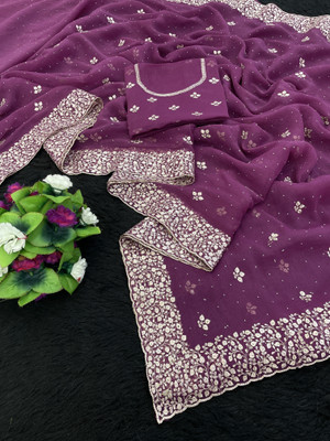 KHRITI FAB Embroidered Bollywood Organza Saree(Purple)