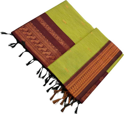 sri amman sarees Woven Gadwal Cotton Blend Saree(Green, Maroon)