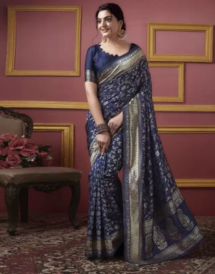 Suntex Woven Bollywood Pure Silk Saree(Dark Blue)