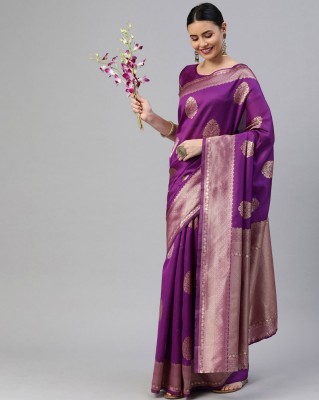 HouseOfCommon Self Design, Woven Kanjivaram Jacquard Saree(Purple)