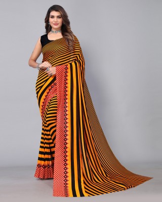 Shaily Retails Striped, Printed Daily Wear Georgette Saree(Orange, Black)