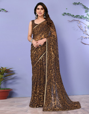 Samah Printed, Embellished Daily Wear Chiffon Saree(Brown)