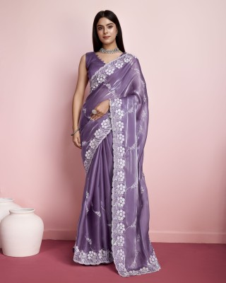 Tasrika Embroidered Bollywood Silk Blend Saree(Purple)