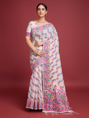 Upalksh Woven, Printed, Solid/Plain, Striped Banarasi Jacquard, Cotton Blend Saree(Pink)