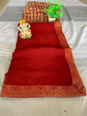 BLEESBURY Printed, Self Design, Geometric Print, Graphic Print, Floral Print, Polka Print, Solid/Plain Bollywood Georgette, Chiffon Saree(Maroon)
