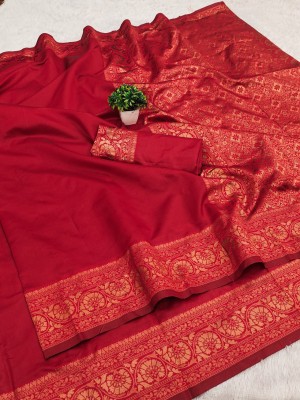 Nimidiya Printed Kanjivaram Silk Blend Saree(Red)