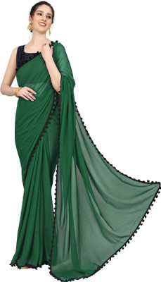 StyleDeal Solid/Plain Bollywood Georgette Saree(Dark Green)