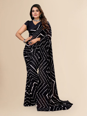 Moda Rapido Striped Daily Wear Georgette Saree(Black)