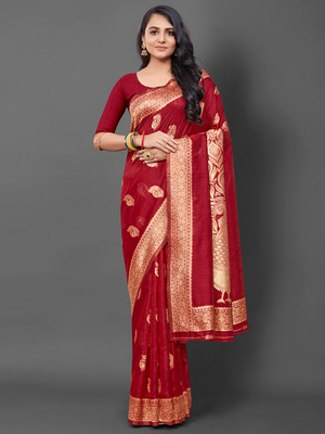 Divastri Woven Banarasi Silk Blend Saree(Maroon)