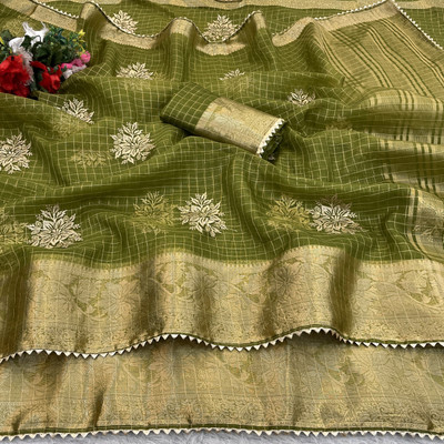 Adiyogi Enterprise Embroidered Bollywood Organza Saree(Dark Blue)