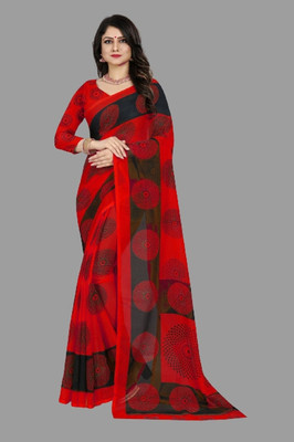 THE PRIVATE LABLE Printed Mysore Georgette Saree(Red)
