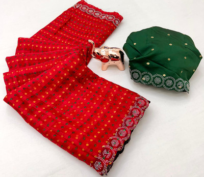vaanisri Printed Bollywood Chiffon Saree(Red)