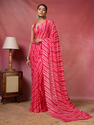 Meena Bazaar Printed Bollywood Georgette Saree(Pink)