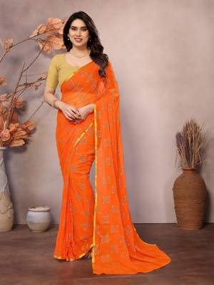 Ladymint Woven, Self Design, Embellished Baluchari Chiffon Saree(Orange)