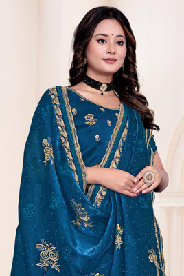 KRISHNA FASHION Embroidered Bollywood Jimmy choo Saree(Dark Blue)