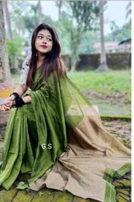 Sandhyatara Solid/Plain Handloom Pure Cotton Saree(Light Green)