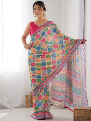 Laxmi Fashion Printed, Floral Print Assam Silk Jacquard, Cotton Silk Saree(Red, Multicolor, White)