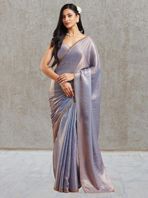 Croza Temple Border Bollywood Chiffon Saree(Silver)