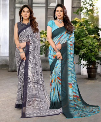 Moda Rapido Printed Bollywood Georgette Saree(Pack of 2, Multicolor)