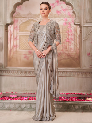 Sareemall Embellished Bollywood Satin Saree(Silver)