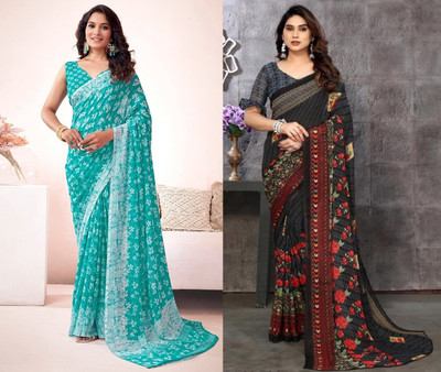 Panchvati NX Printed Bollywood Georgette Saree(Pack of 2, Multicolor)
