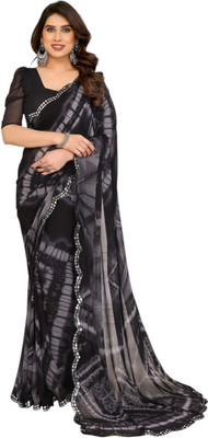 TTH Tye-Dye Bollywood Georgette Saree(Black)