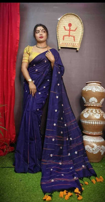 RM CREATION Self Design Handloom Handloom Cotton Blend Saree(Blue)