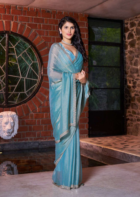 UNNATIFASHIONER Embellished Bollywood Silk Blend, Pure Silk Saree(Light Blue)